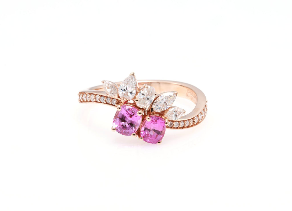Unheated Pink Sapphire Cluster Ring in 18K rose gold — view 5