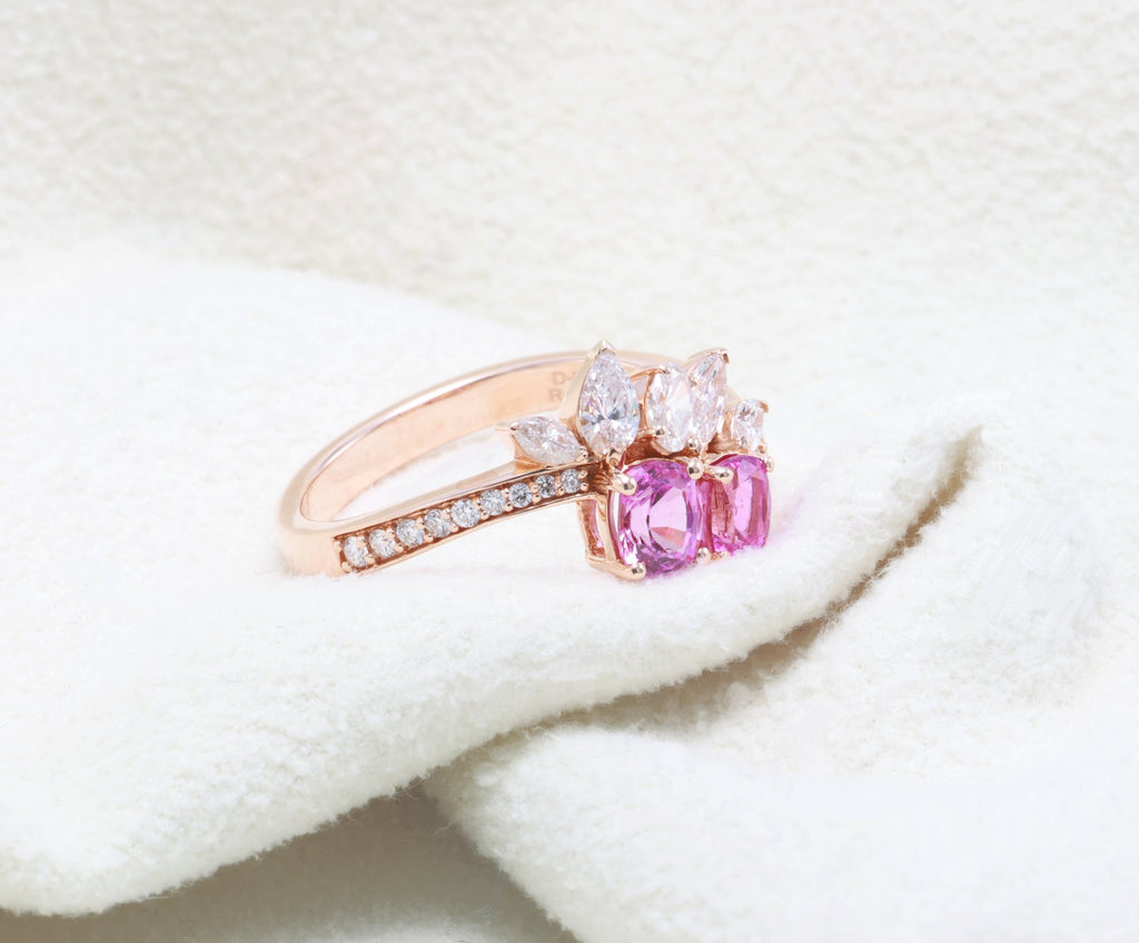 Unheated Pink Sapphire Cluster Ring in 18K rose gold — view 6