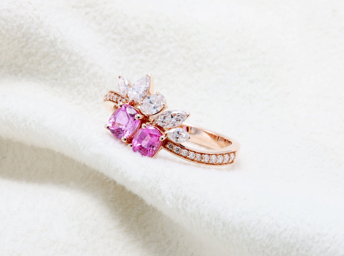 Unheated Pink Sapphire Cluster Ring in 18K rose gold — view 7