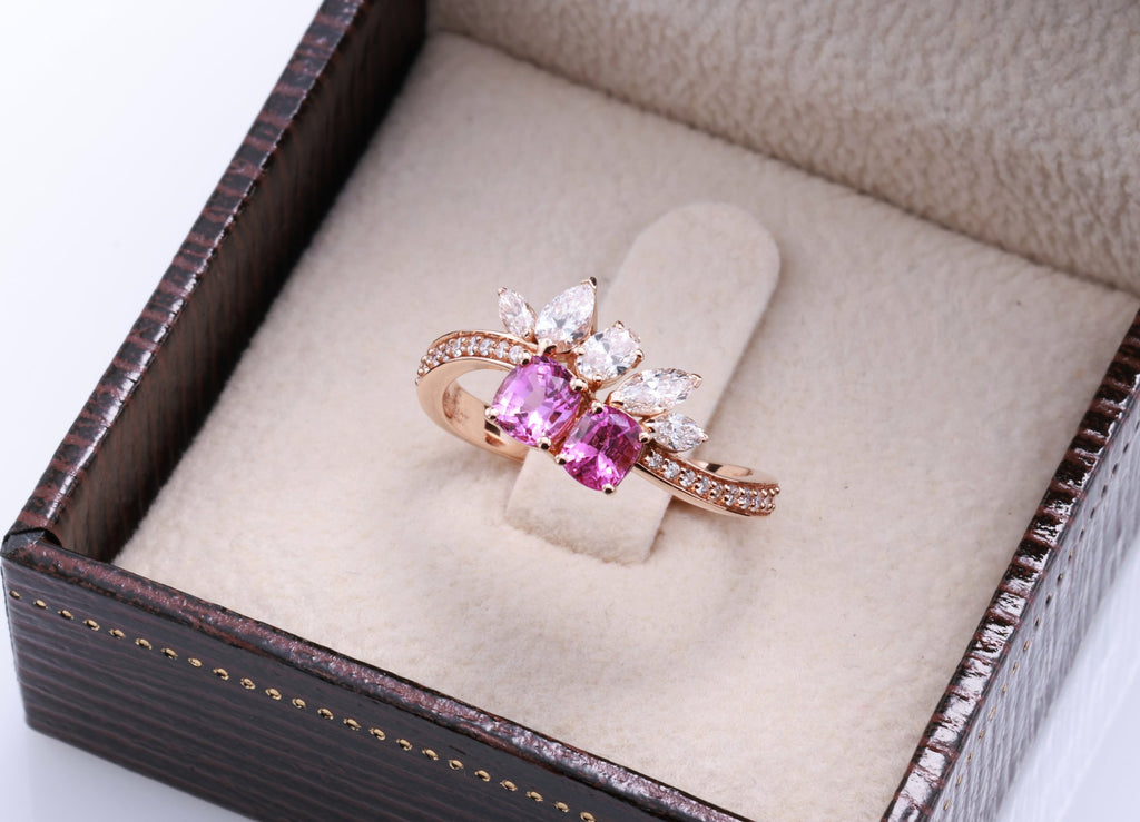 Unheated Pink Sapphire Cluster Ring in 18K rose gold — view 8