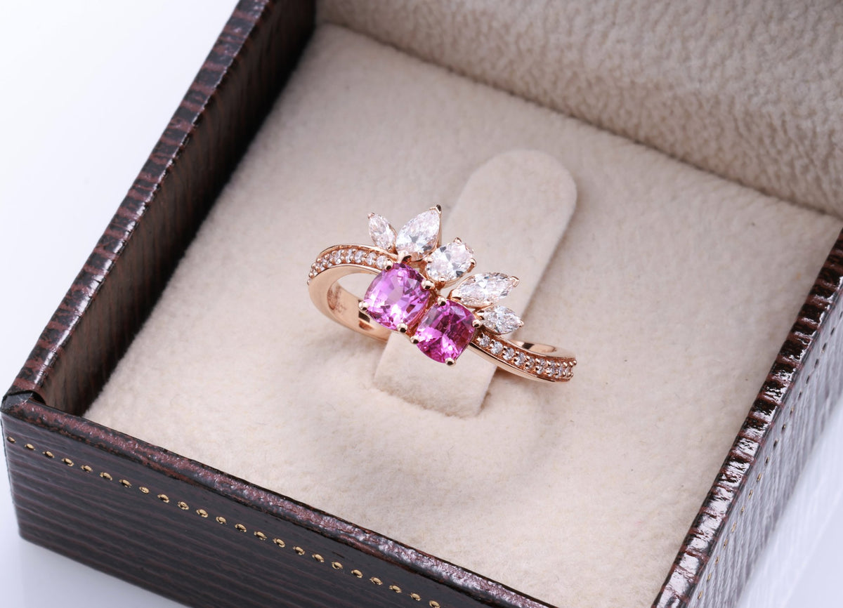 Unheated Pink Sapphire Cluster Ring in 18K rose gold — view 8