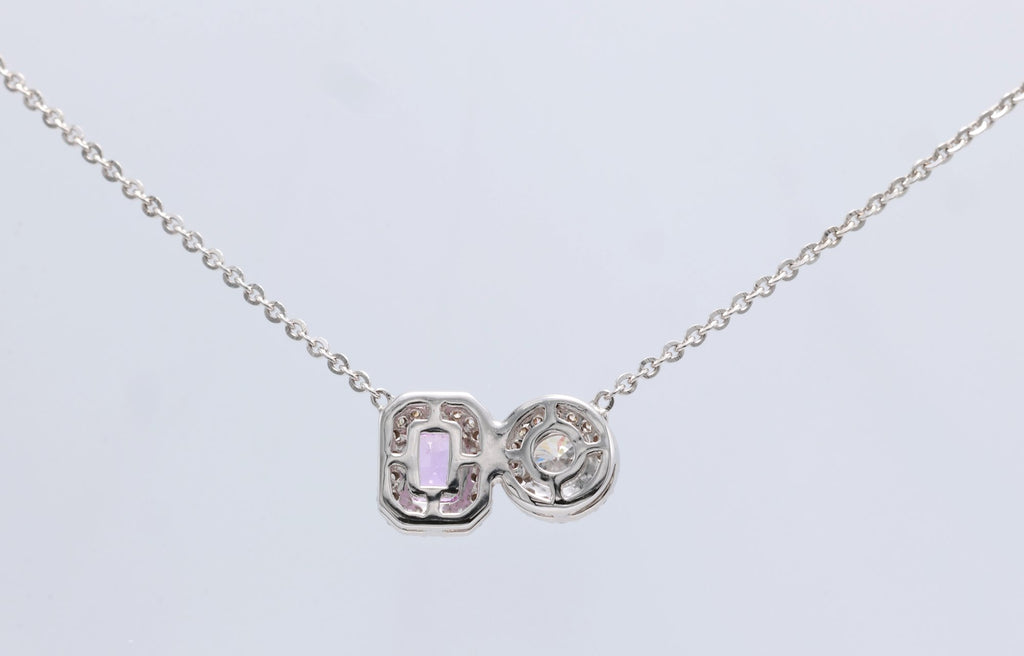 Unheated Pink Sapphire & Diamond Toi et Moi Pendant in 18K white gold — view 5