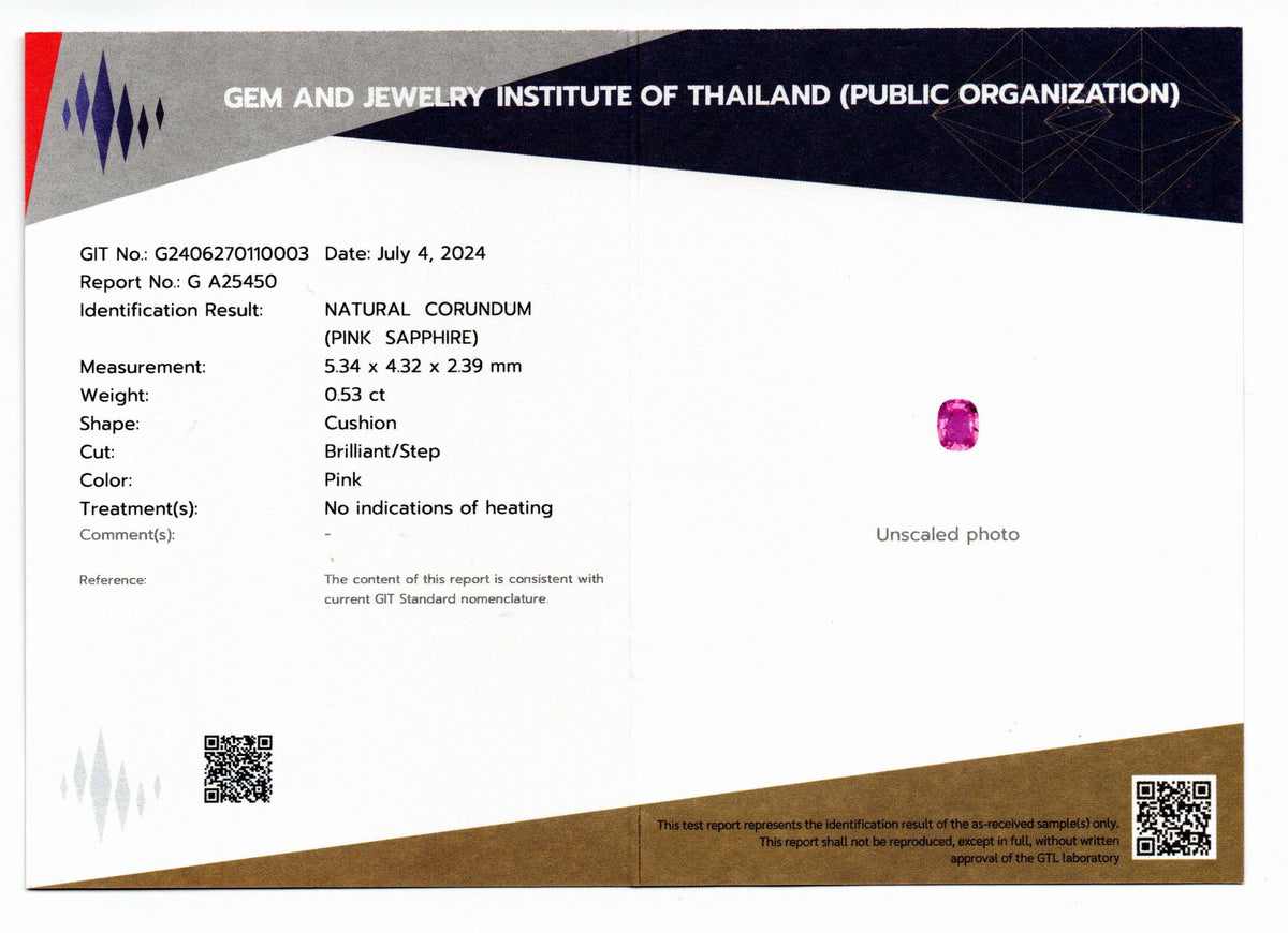Unheated Pink Sapphire & Pear Diamond Swirl Ring — GIT laboratory report