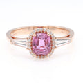 Unheated Pink Sapphire & Tapered Diamond Ring