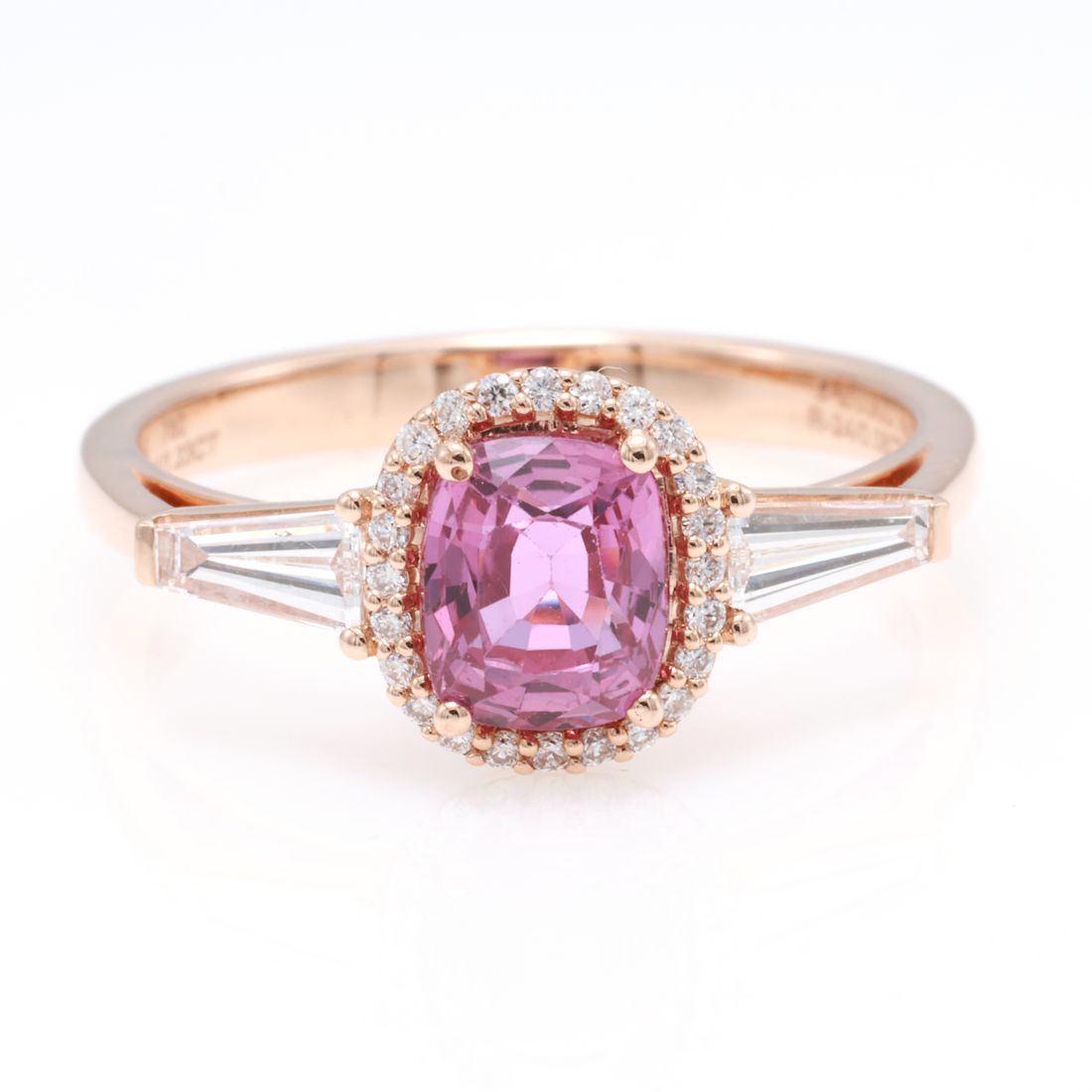 Unheated Pink Sapphire & Tapered Diamond Ring