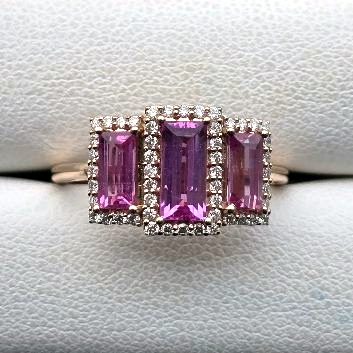 Unheated Pink Sapphire Three-Stone Ring