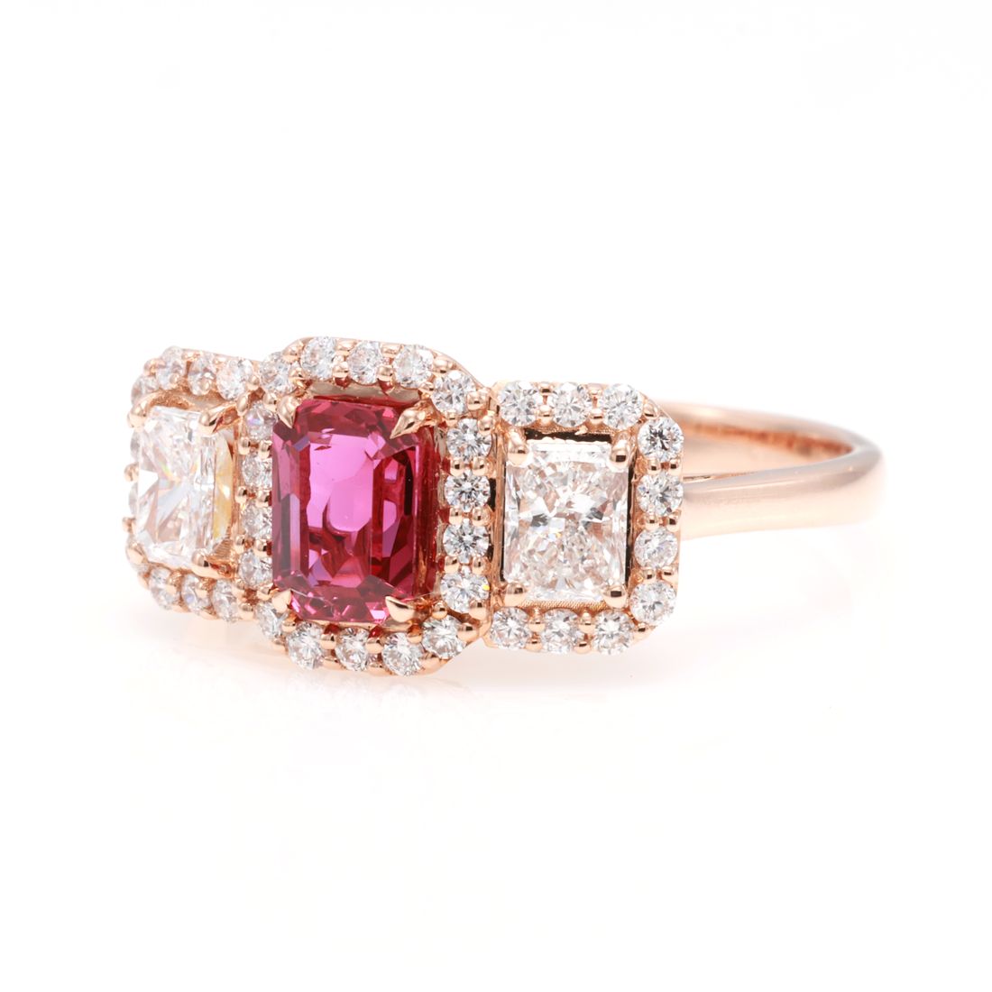 Unheated Ruby & Radiant Diamond Ring — view 2
