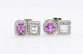 Vivid Pink Sapphire & Carré Diamond Earrings in 18K white gold — view 1