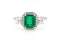 Zambian Emerald & Asscher Diamond Ring in 18K white gold — view 1