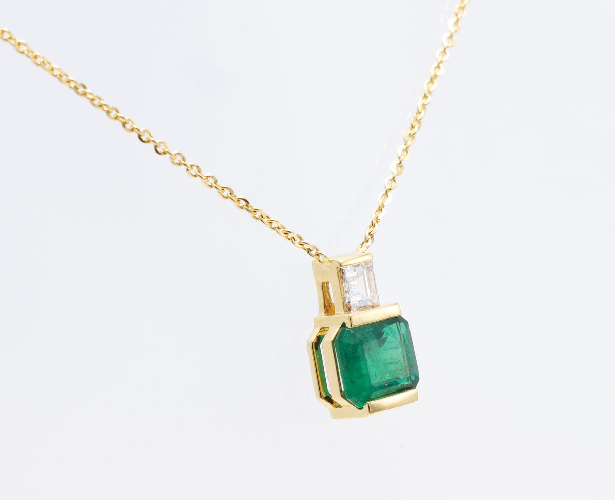 Zambian Emerald Bezel Pendant in 18K yellow gold — view 1