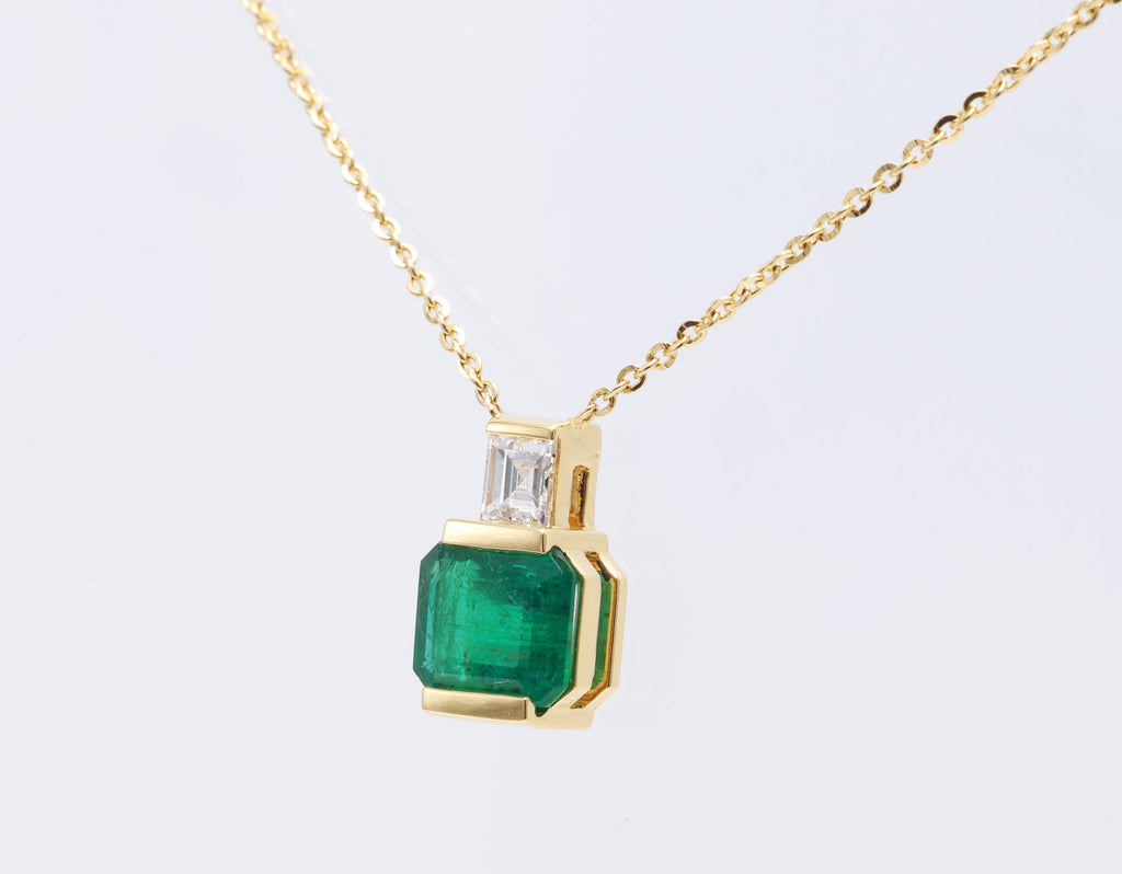 Zambian Emerald Bezel Pendant in 18K yellow gold — view 3