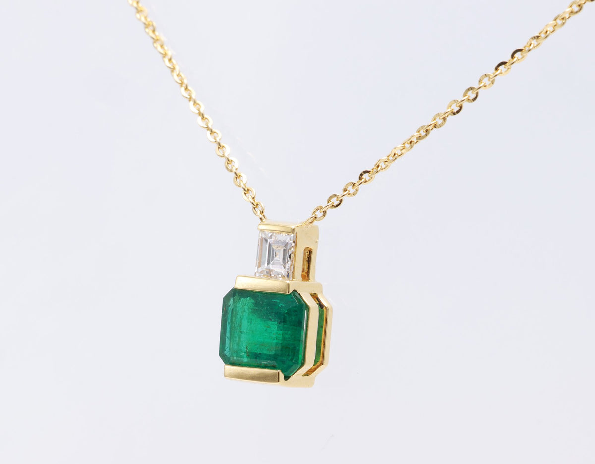 Zambian Emerald Bezel Pendant in 18K yellow gold — view 3
