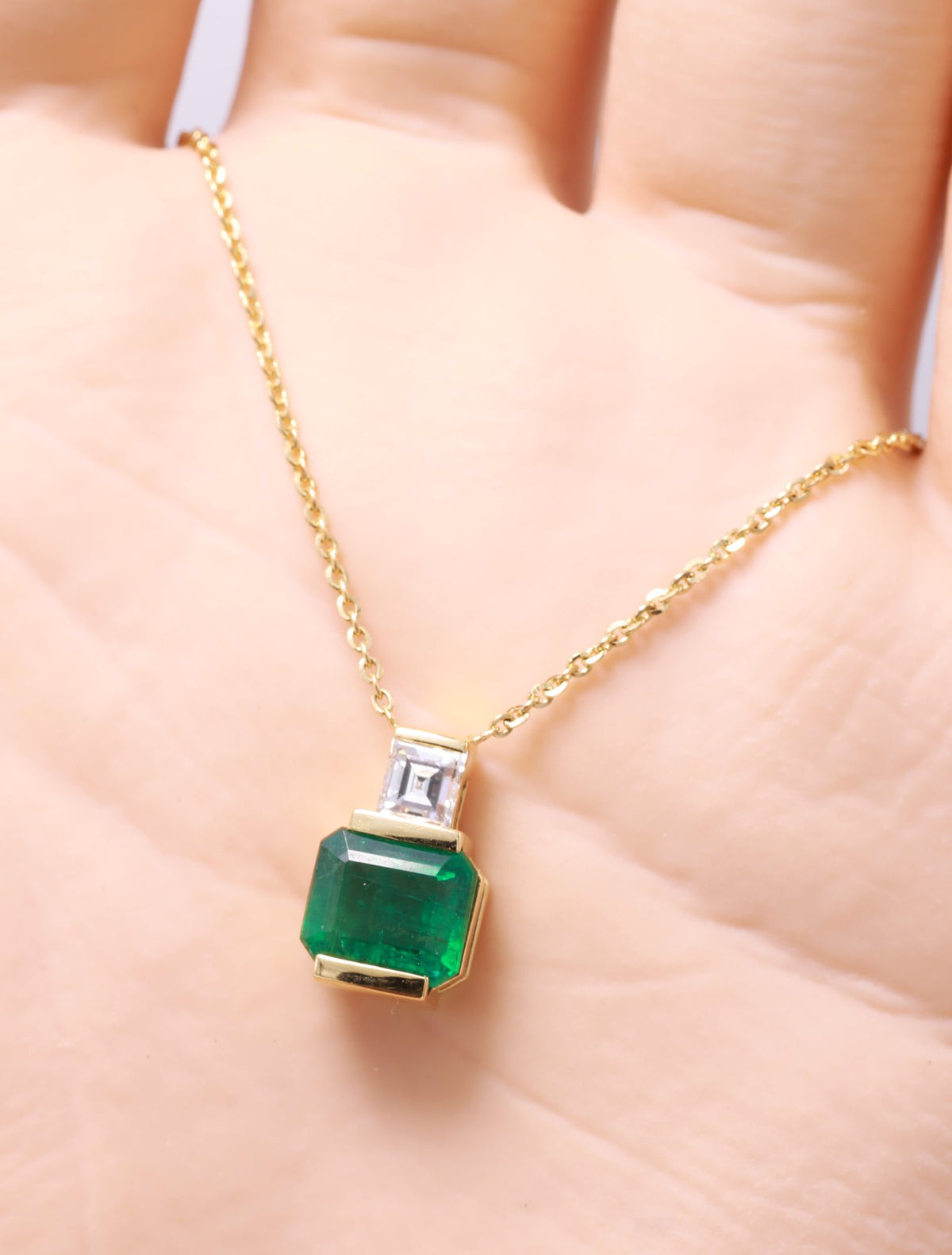 Zambian Emerald Bezel Pendant in 18K yellow gold — view 5