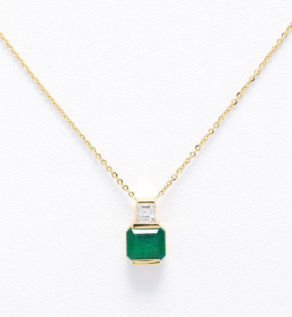 Zambian Emerald Bezel Pendant in 18K yellow gold — view 8