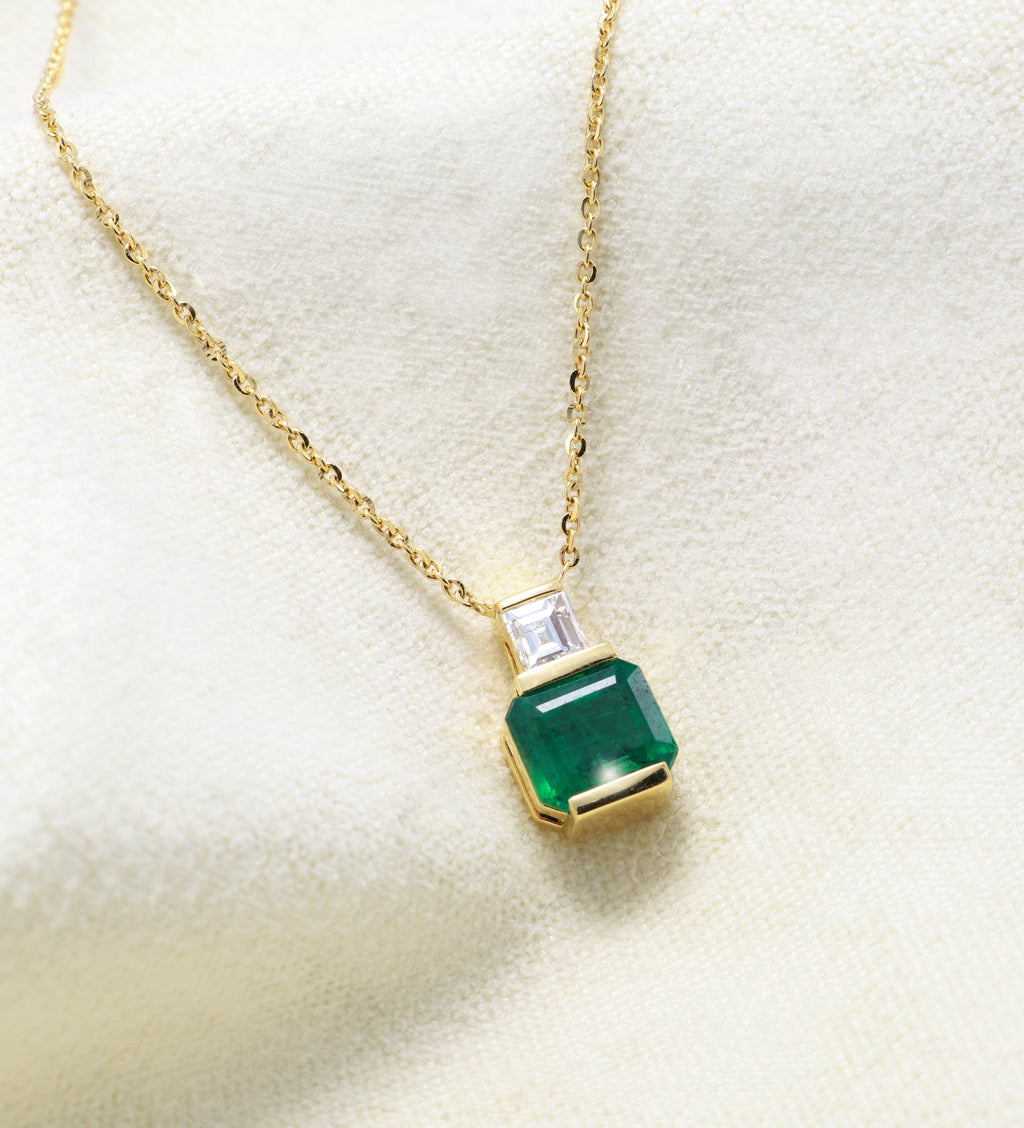 Zambian Emerald Bezel Pendant in 18K yellow gold — view 11