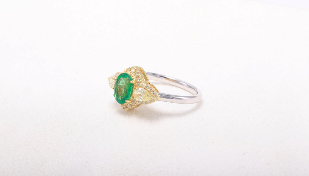 Zambian Emerald & Fancy Yellow Diamond Ring in 18K yellow gold — view 3