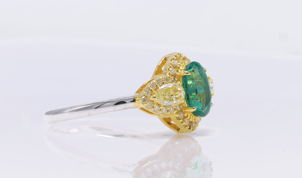 Zambian Emerald & Fancy Yellow Diamond Ring in 18K yellow gold — view 4