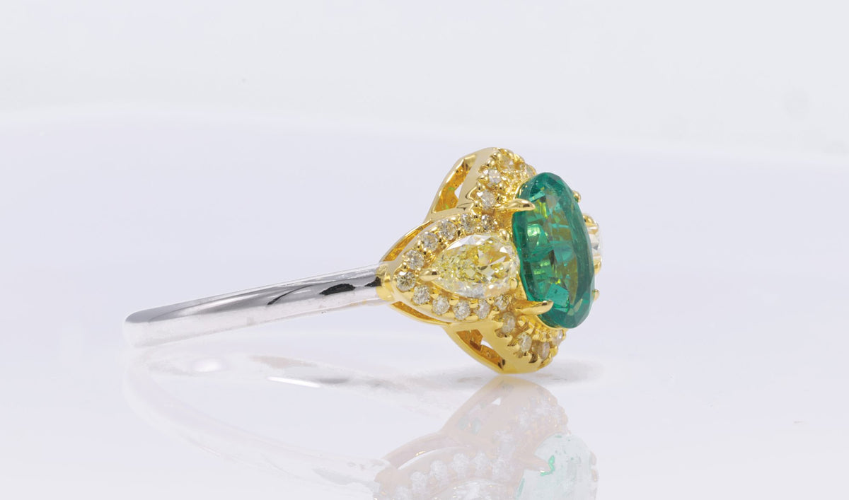 Zambian Emerald & Fancy Yellow Diamond Ring in 18K yellow gold — view 4