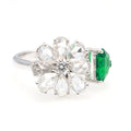 Zambian Emerald & Flower Diamond Toi et Moi Ring