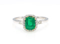 Zambian Emerald Halo Ring in 18K white gold — view 1