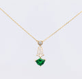 Zambian Emerald & Kite Diamond Drop Pendant in 18K yellow gold — view 1