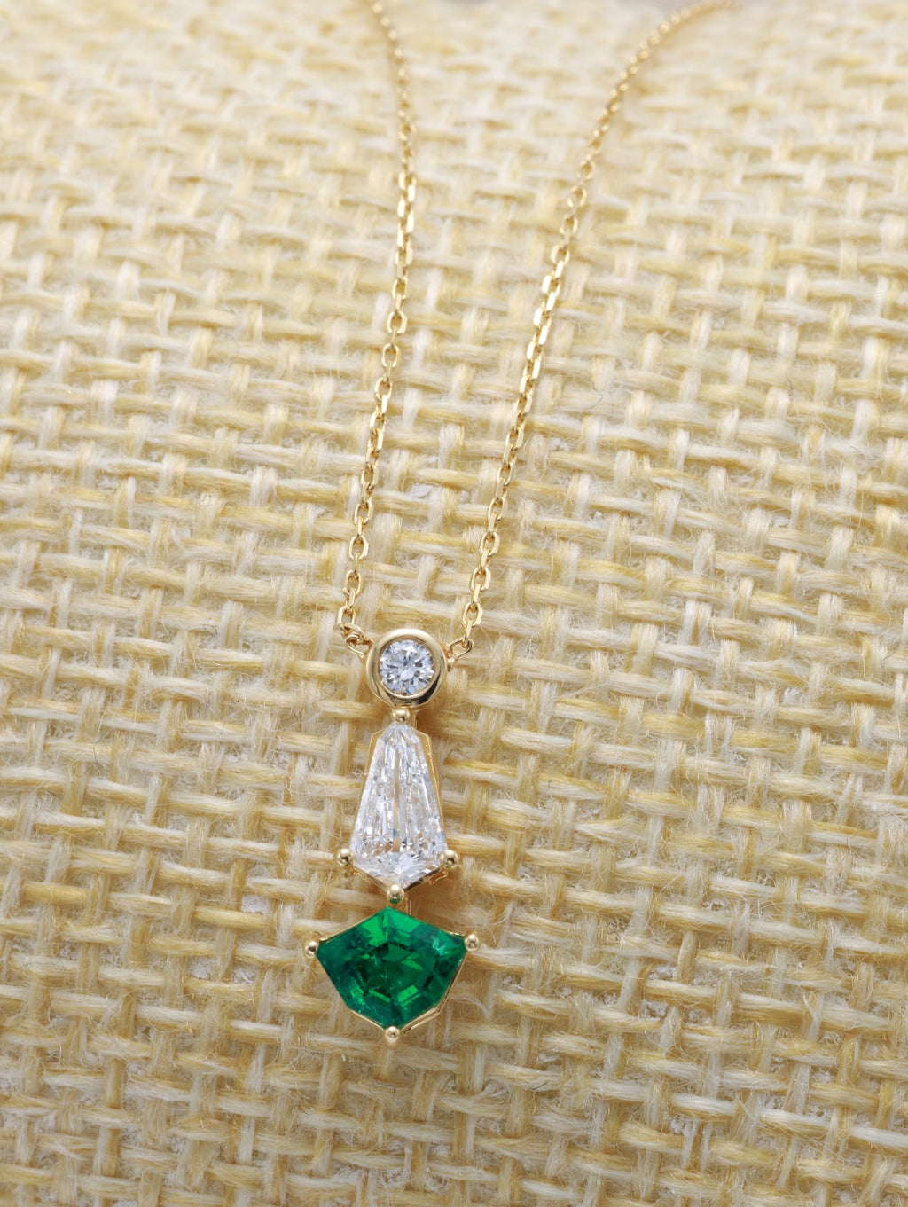 Zambian Emerald & Kite Diamond Drop Pendant in 18K yellow gold — view 4