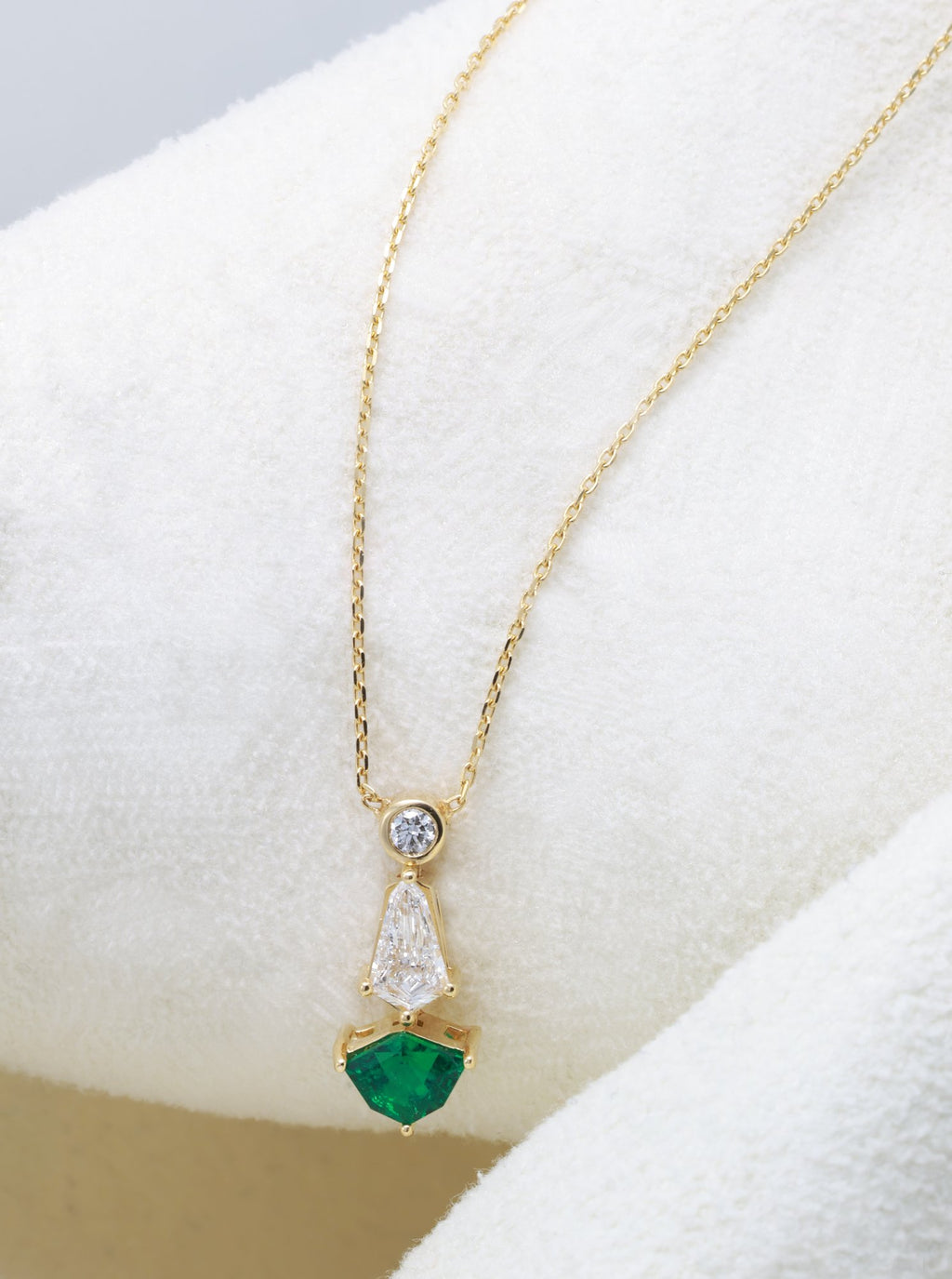 Zambian Emerald & Kite Diamond Drop Pendant in 18K yellow gold — view 5