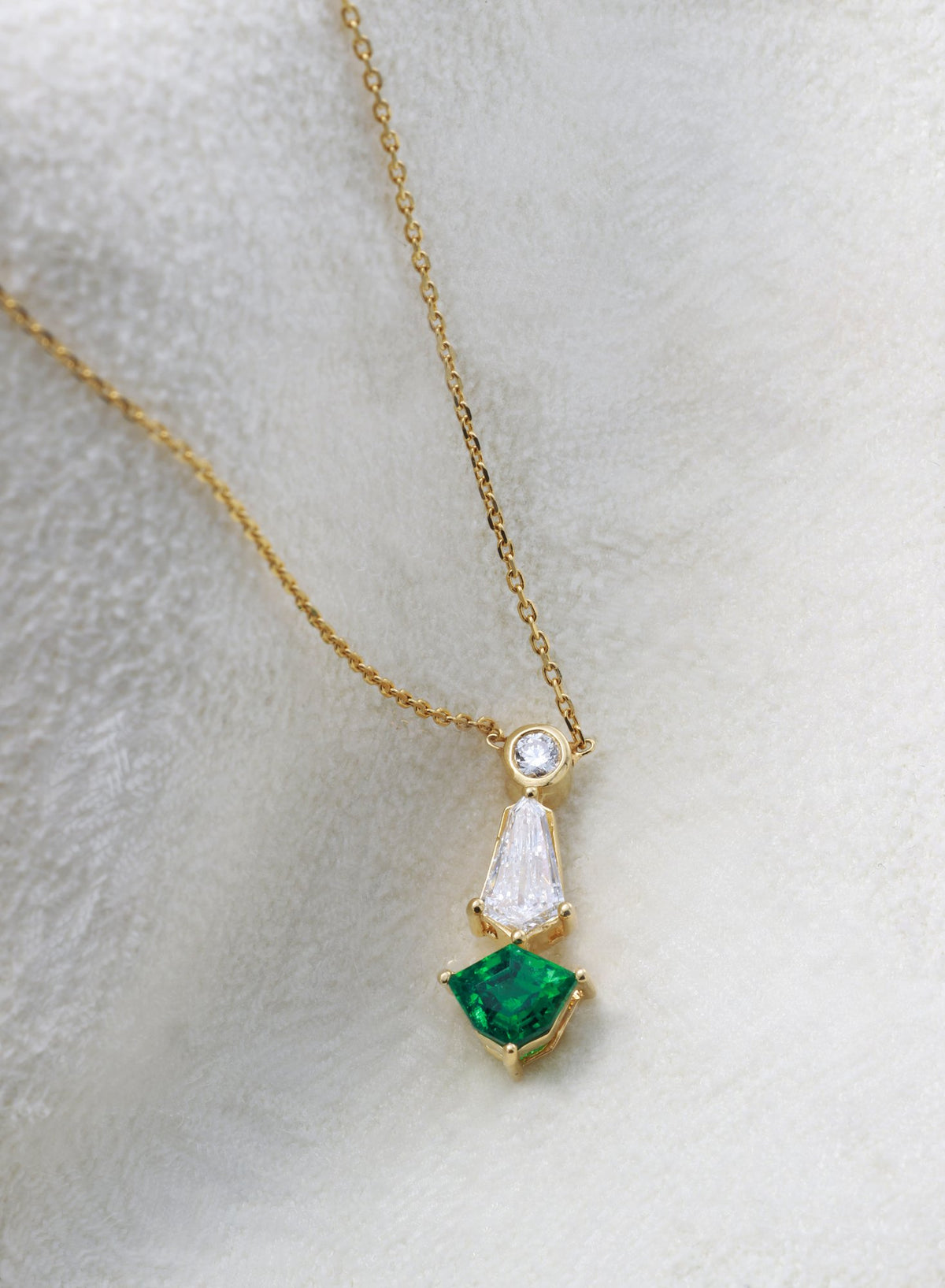 Zambian Emerald & Kite Diamond Drop Pendant in 18K yellow gold — view 6