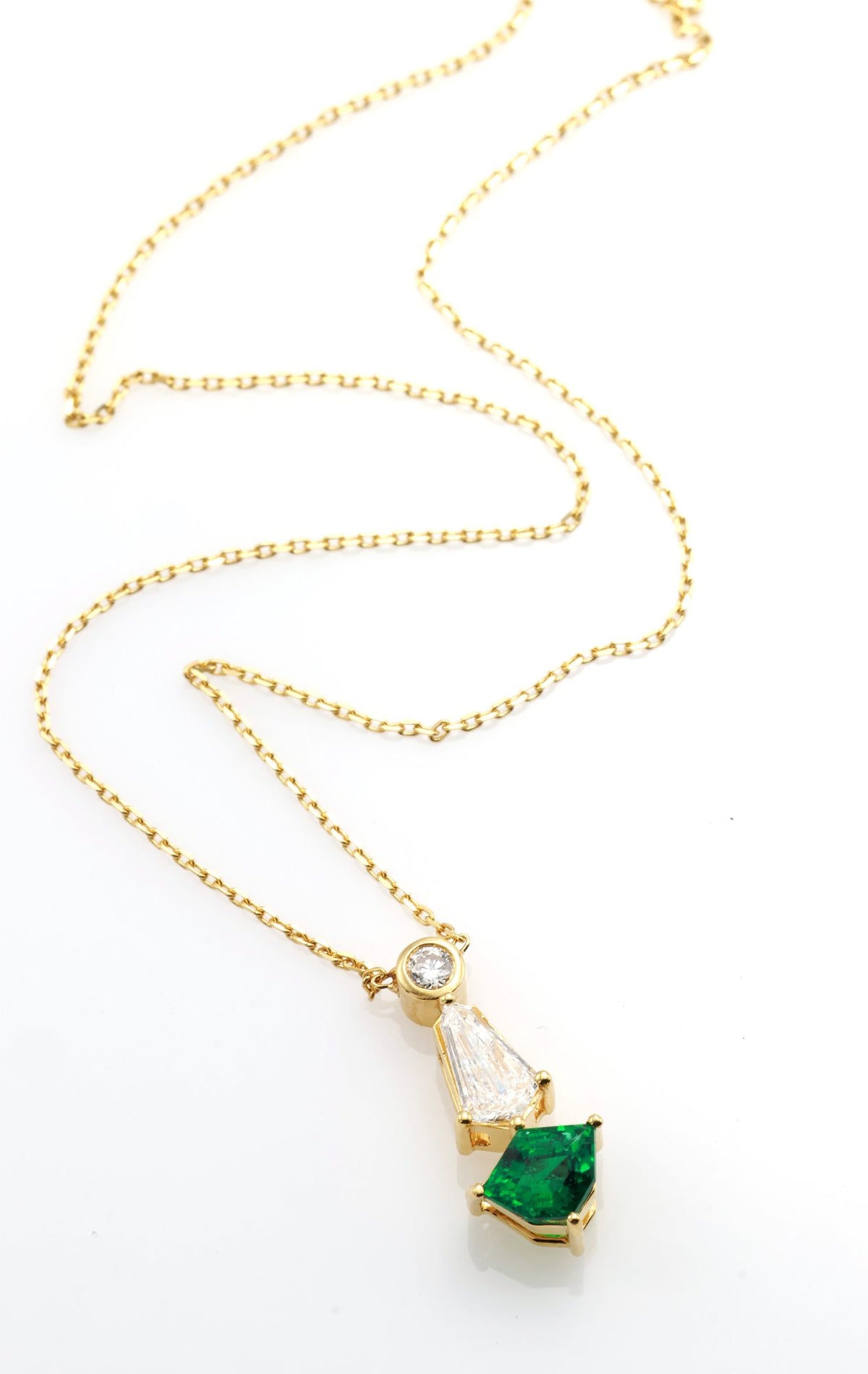 Zambian Emerald & Kite Diamond Drop Pendant in 18K yellow gold — view 7