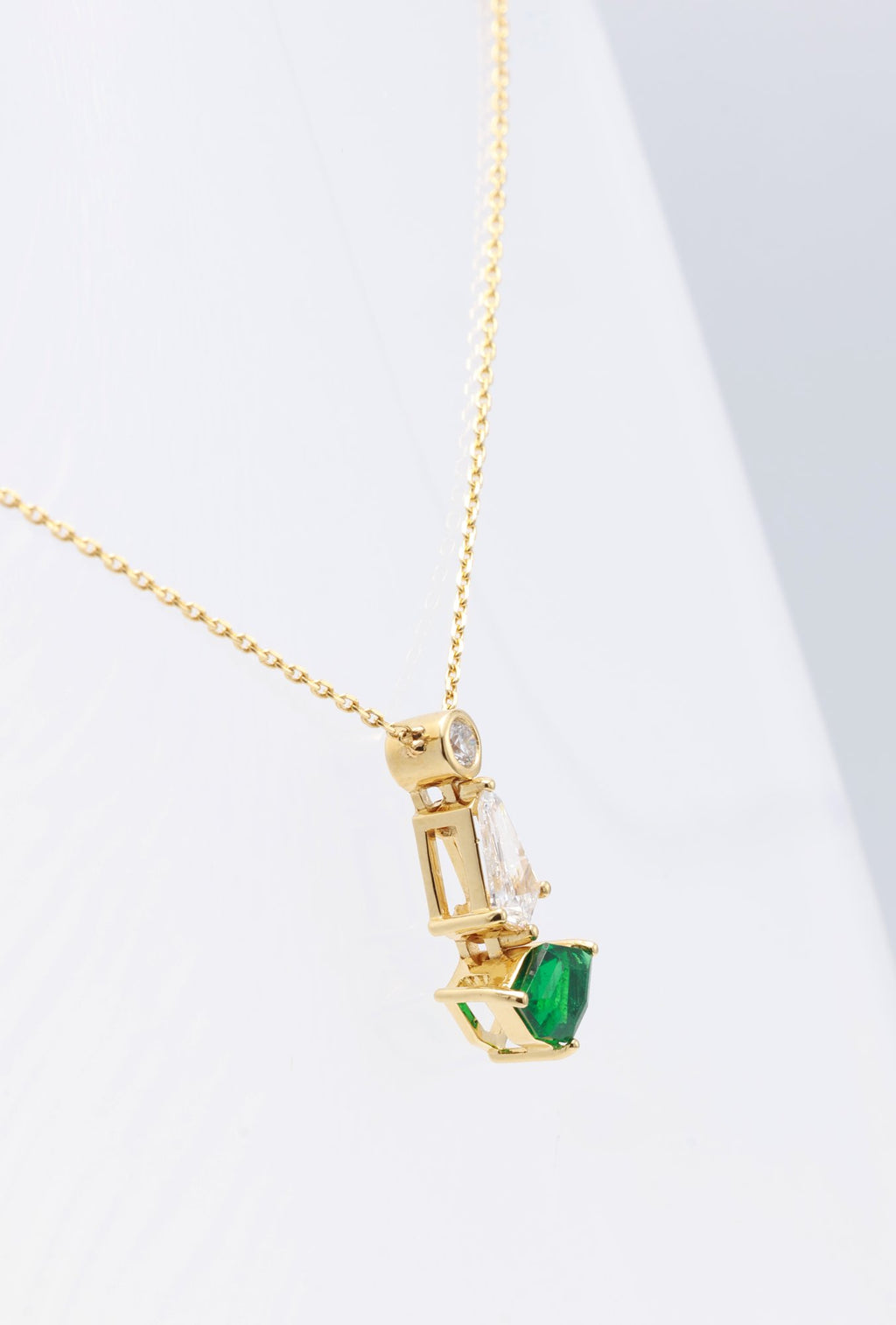 Zambian Emerald & Kite Diamond Drop Pendant in 18K yellow gold — view 8