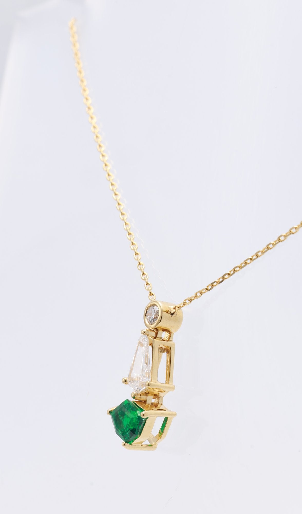 Zambian Emerald & Kite Diamond Drop Pendant in 18K yellow gold — view 9