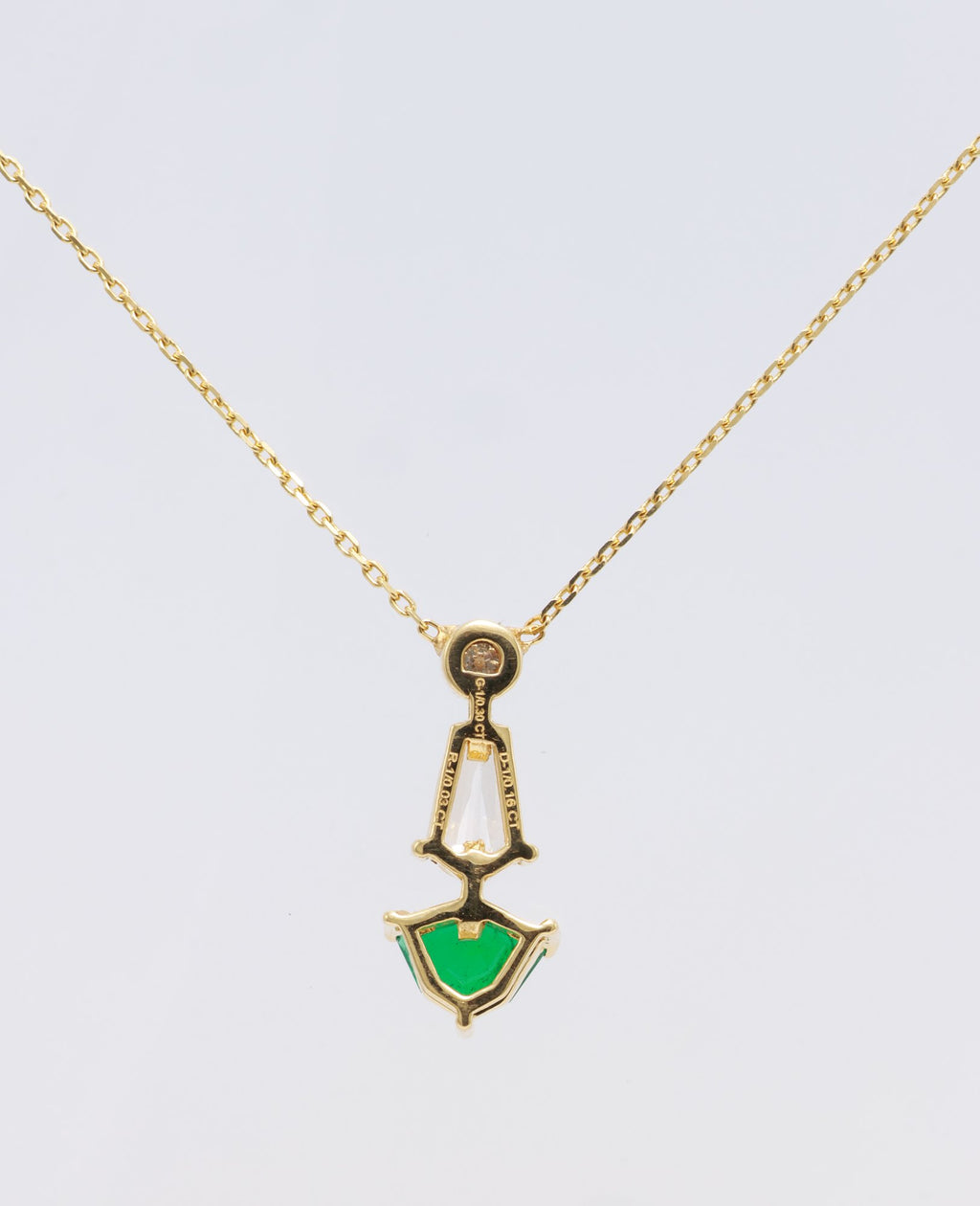 Zambian Emerald & Kite Diamond Drop Pendant in 18K yellow gold — view 10