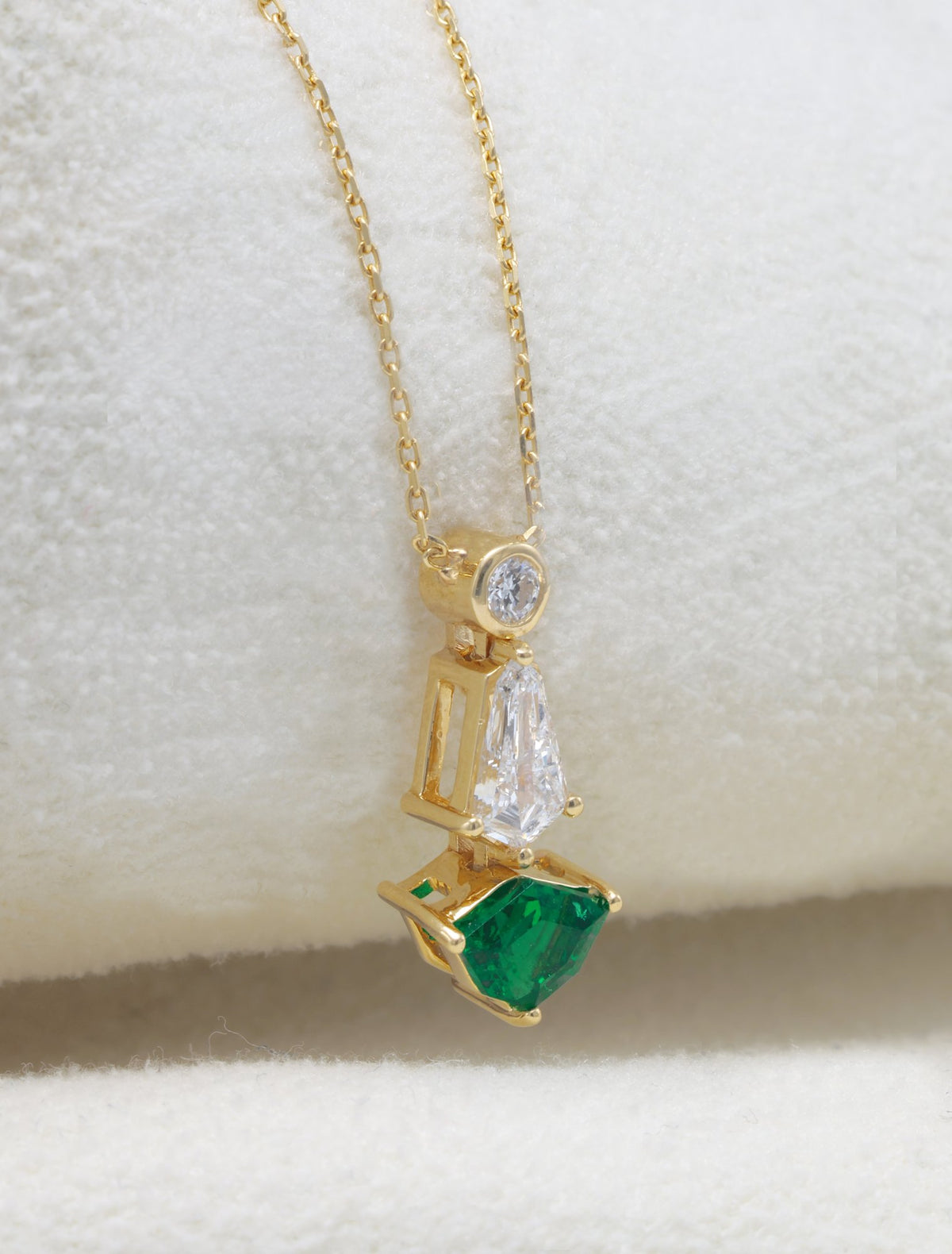 Zambian Emerald & Kite Diamond Drop Pendant in 18K yellow gold — view 11