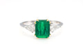 Zambian Emerald & Shield Diamond Three-Stone Ring in 18K white gold — view 1