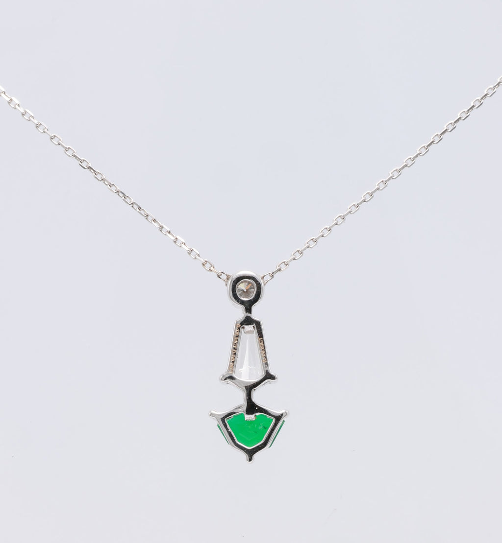 Zambian Emerald Shield Drop Pendant in 18K white gold — view 9